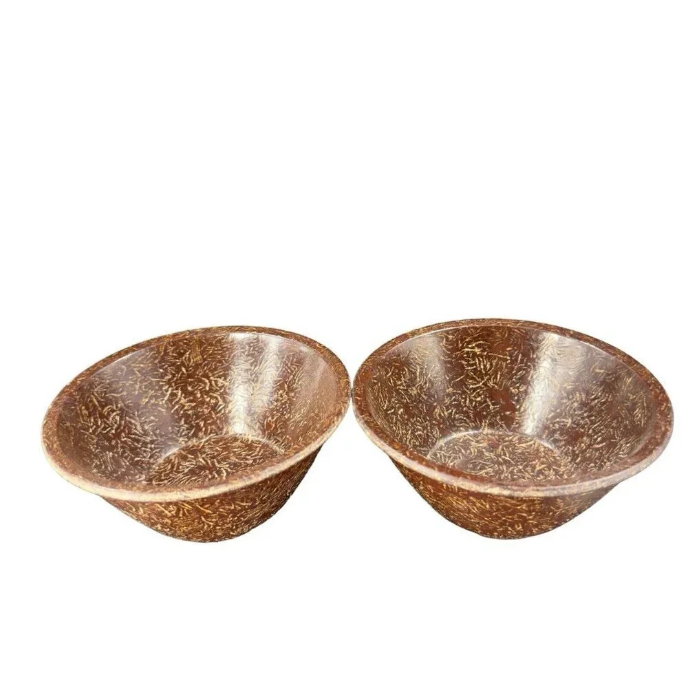 Vintage Permelite Melamine Faux‎ Wood USA Dish Bowl Marked On Bottom Set 2 Pcs